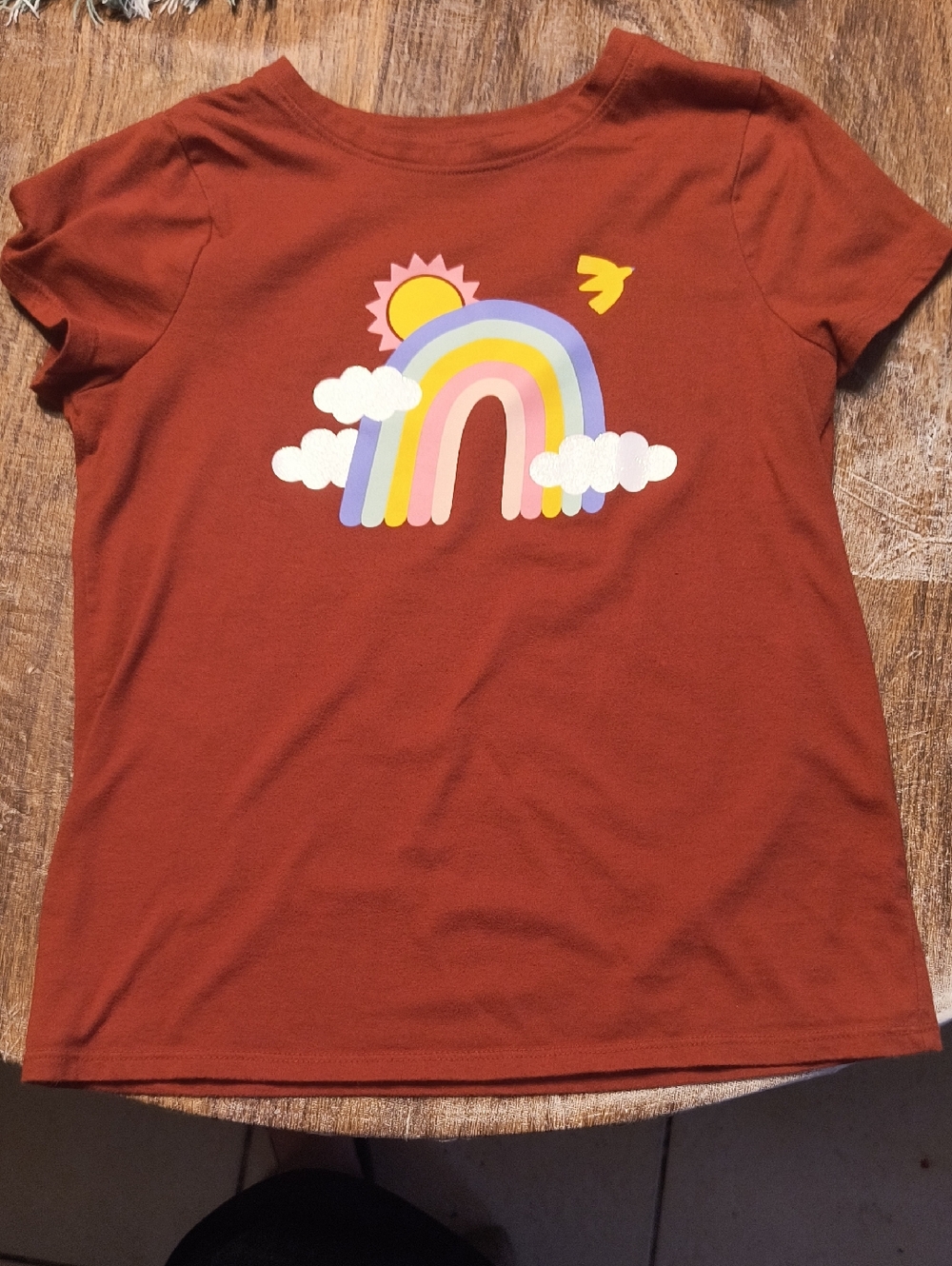 Cat & Jack Rust Short Sleeve Tee with Pastel Rainbow Graphic